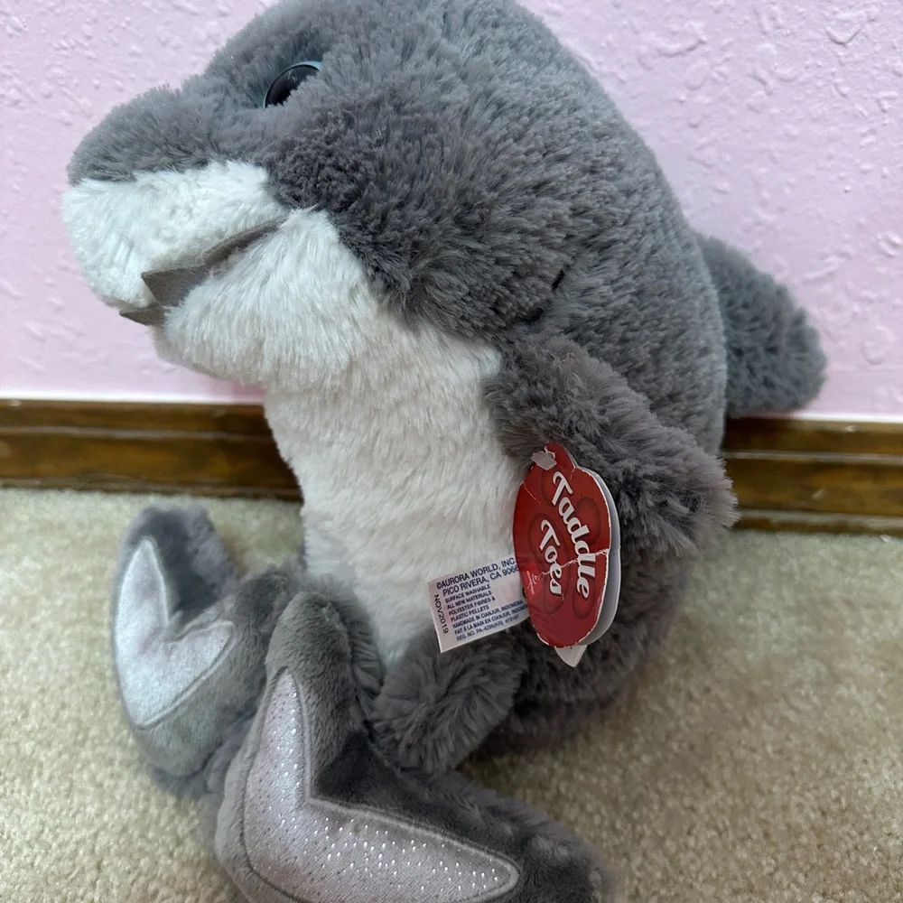 Aurora Taddle Toes Gray Shark Plush 12” Heart Shaped tail Stuffed Animal